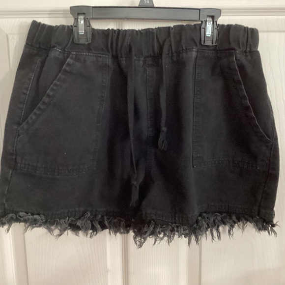Black Jean Shorts with Frayed Hem - Picture 1 of 2